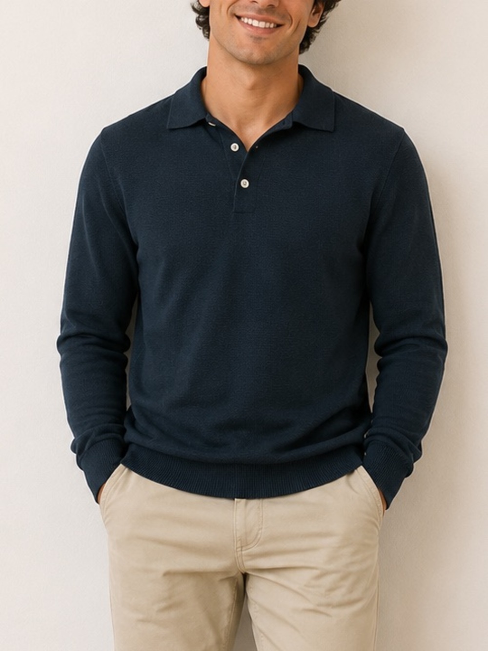 Men's Navy Long-Sleeve Polo Sweater